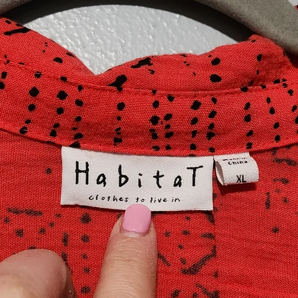 HABITAT CLOTHES TO LIVE IN Red Wearable Art To Wear Button Up Top XL Lagenlook - Picture 2 of 13